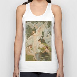 White Swans and the Maidens angelic garden landscape painting by Walter Crane  Unisex Tank Top