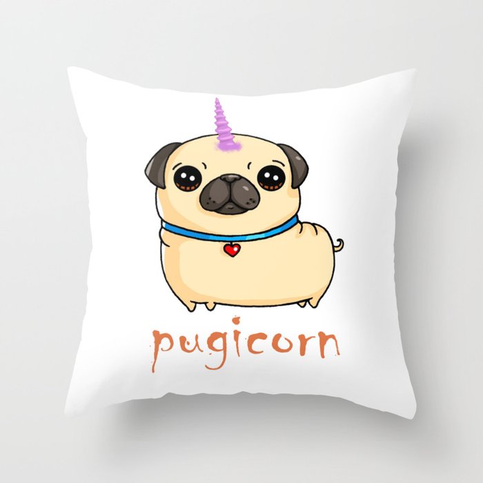 Pugicorn Funny Design For Pug Lovers Dog Lovers Tee Shirt Throw Pillow By Kayelex