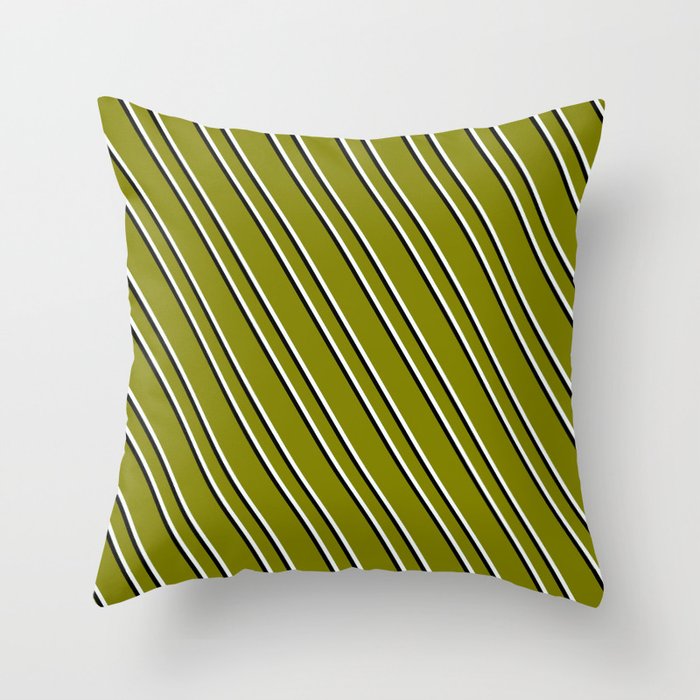 Green, Mint Cream & Black Colored Lined Pattern Throw Pillow