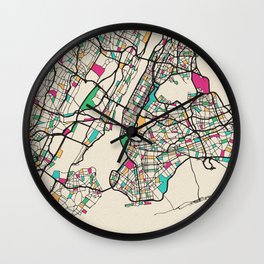 Colorful City Maps: New York City, USA Wall Clock