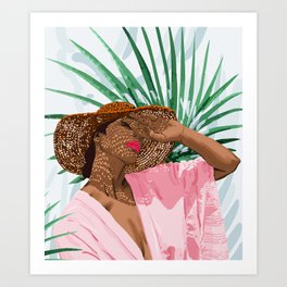Sunshine in My Soul | Black Woman Tropical Travel | Modern Boho Palm Summer Vacation Fashion Art Print