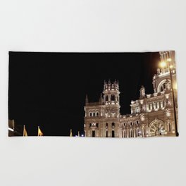 Spain Photography - Beautiful White Building In The Night Beach Towel