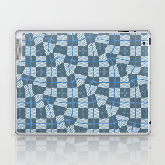 Warped Checkerboard Grid Illustration Blue Green Laptop & iPad Skin