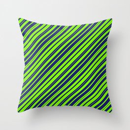[ Thumbnail: Chartreuse & Midnight Blue Colored Striped/Lined Pattern Throw Pillow ]