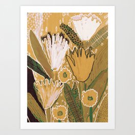 Magic Wildflowers / Yellow & Green Art Print