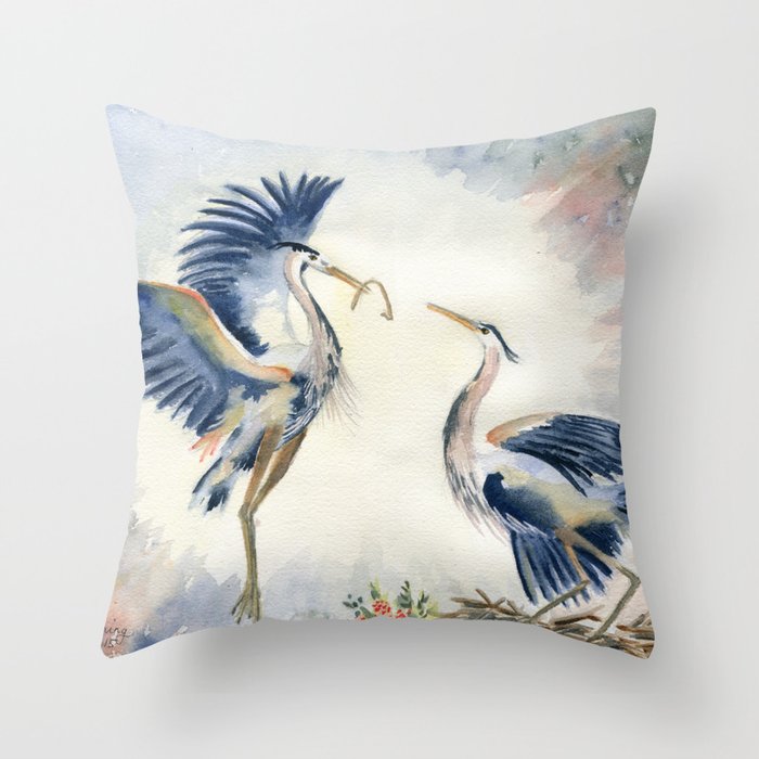 Great Blue Heron Couple Throw Pillow