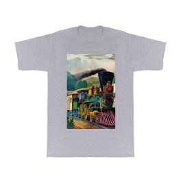 1870 Currier & Ives Steam Locomotive - The Express Train Lithograph T Shirt | Nassau, Engine, Newengland, Curated, Transportation, Trains, 19Thcentury, Railroad, Locomotive, Vanderbilt 
