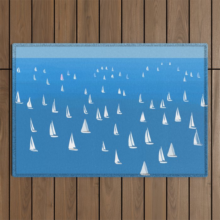 Sailing Boats in deep blue Sea - Regatta Sailboats Outdoor Rug