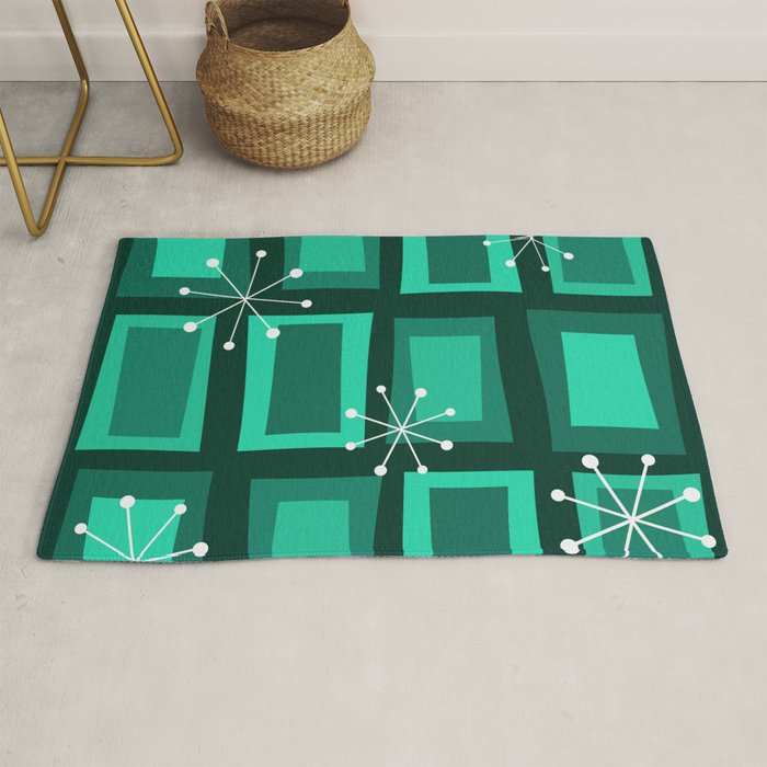 Mid Century Modern Art 'Wonky Doors' Dark Teal Rug by Kay Cordingly