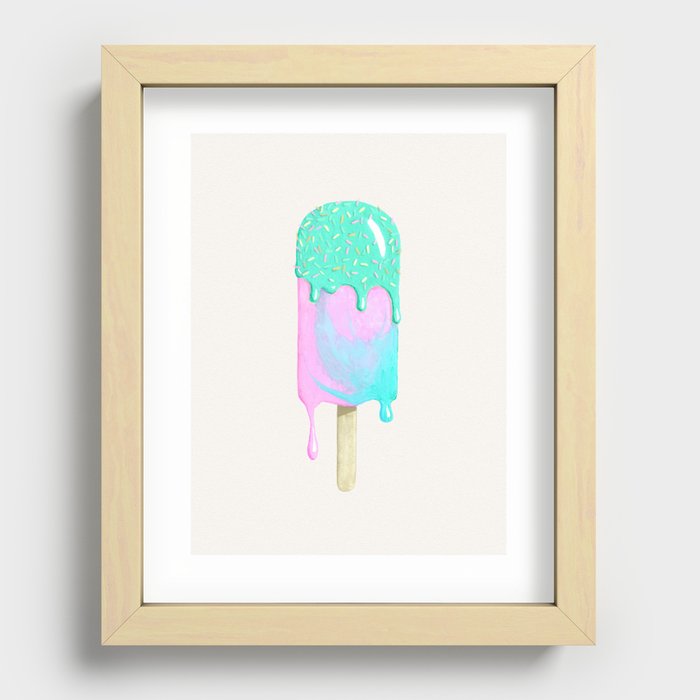 Bright melty ice cream popsicle, watercolour painting Recessed Framed Print