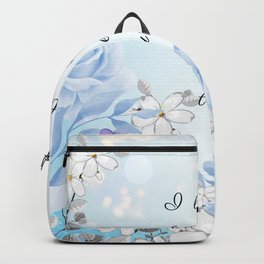 Blue and Purple Roses I Listen to My Body Embodiment Affirmation Backpack