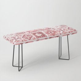 Abstract Coral Pink White Geometrical Tribal Mosaic Pattern Bench