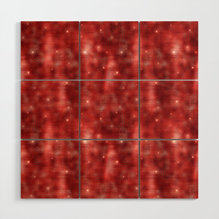 Glam Red Diamond Shimmer Glitter Wood Wall Art