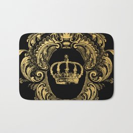 Gold Crown Bath Mat | Ornate, Baroque, Regal, Black, Pattern, Monogram, Gold, Castlefield, Royal, Graphicdesign 