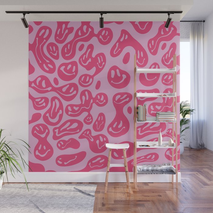 Hot Pink Dripping Smiley Wall Mural