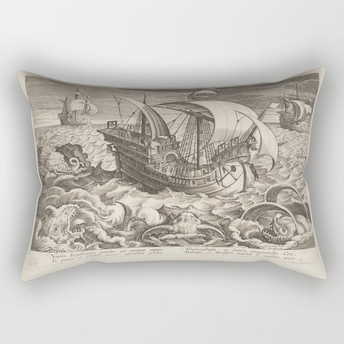 Medieval ship and monsters Rectangular Pillow