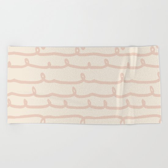 Vine Stripes Vintage Pink on Rose Petal Cream Beach Towel