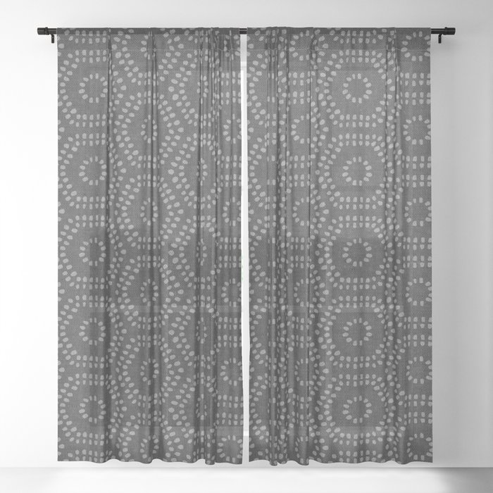 boho hexagon - charcoal Sheer Curtain