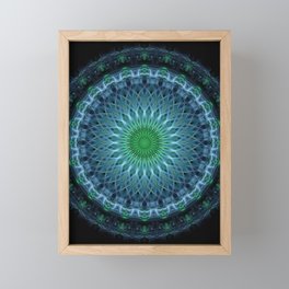 Glowing blue and green mandala Framed Mini Art Print