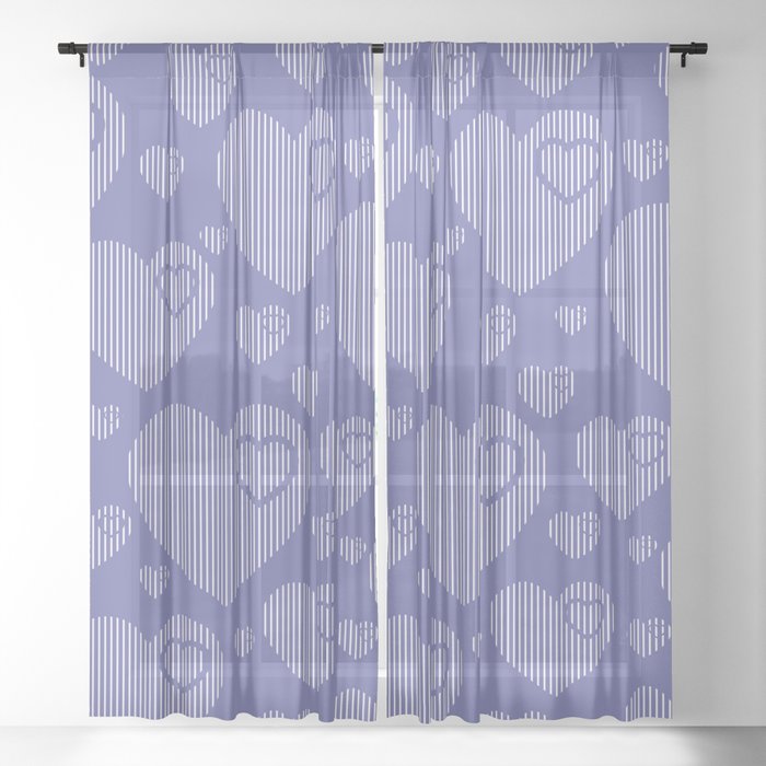 Forever In My Heart - Very Peri Stripes & Hearts #3 Sheer Curtain