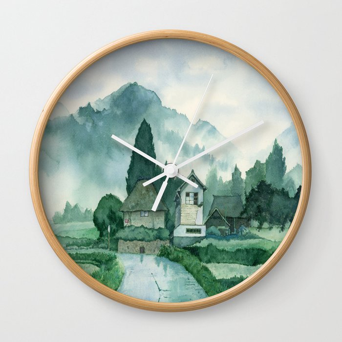 Japanese Village After Rain Art Watercolor Painting Print By Suisai Genki Wall Clock By Suisaigenki Society6