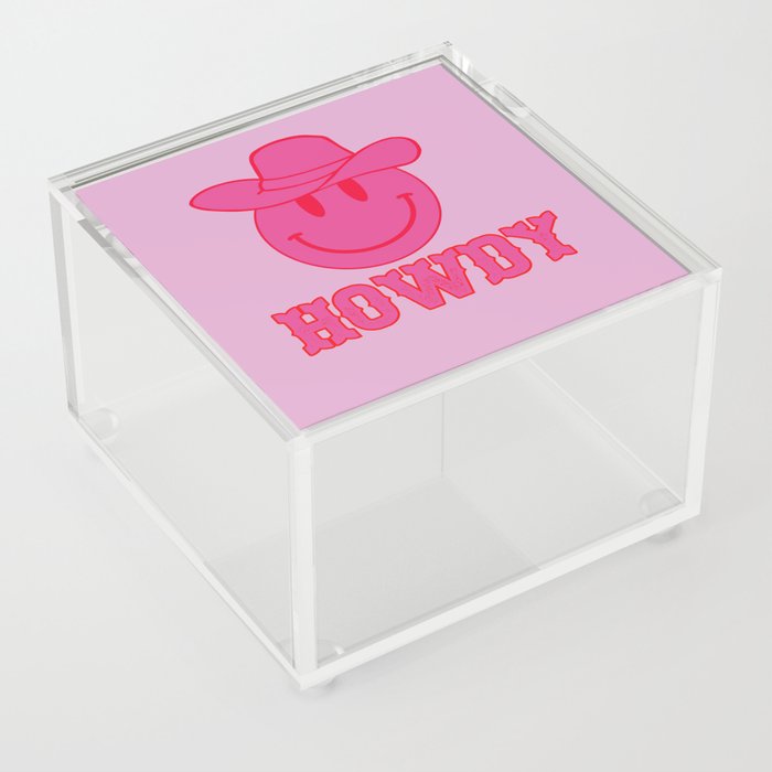 Happy Smiley Face Says Howdy - Preppy Western Aesthetic Acrylic Box by  Aesthetic Wall Decor by SB Designs