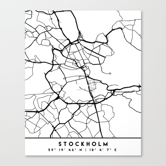 STOCKHOLM SWEDEN BLACK CITY STREET MAP ART Canvas Print