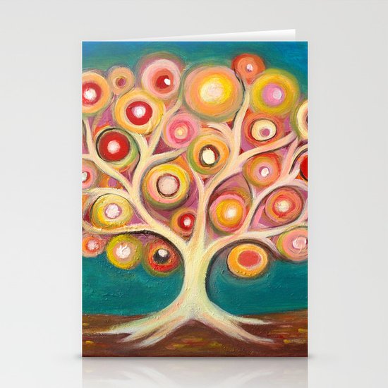 Tree Of Life With Colorful Abstract Circles Stationery Cards By