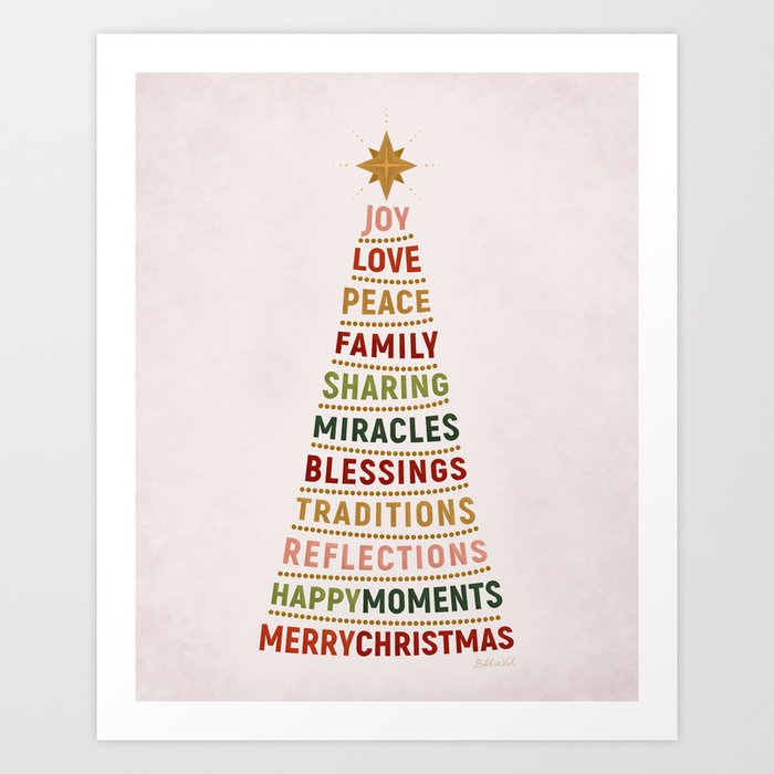 Merry Christmas Tree Typography Art Print