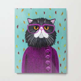 Cats New Autumn Coat Metal Print | Folkart, Newcoat, Purple, Leaves, Autumn, Acrylic, Persiancat, Tuxedocat, Art, Painting 