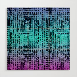 turquoise and purple ink marks hand-drawn collection Wood Wall Art