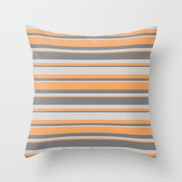 [ Thumbnail: Brown, Gray & Light Grey Colored Lined/Striped Pattern Throw Pillow ]