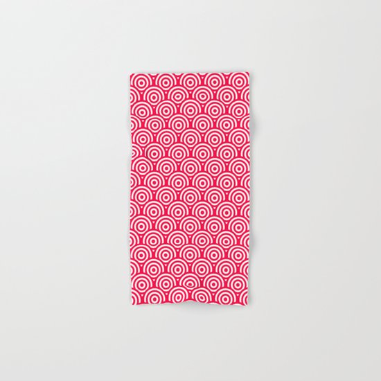 Red/Pink & White Geometric Circle Pattern Hand & Bath Towel
