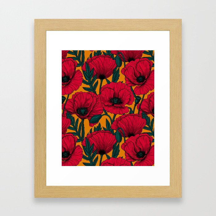 Red poppy garden    Framed Art Print