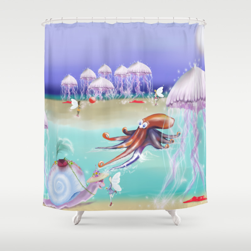 Sea Life Fairy Island Childrens Ilration Shower Curtain By Sea Life Fairy Island Childrens