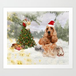 Christmas Dog Cocker Spaniel Art Print
