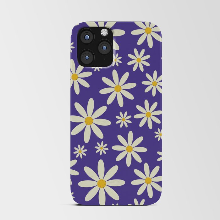 Retro Groovy Daisy Flower Pattern, Periwinkle iPhone Card Case