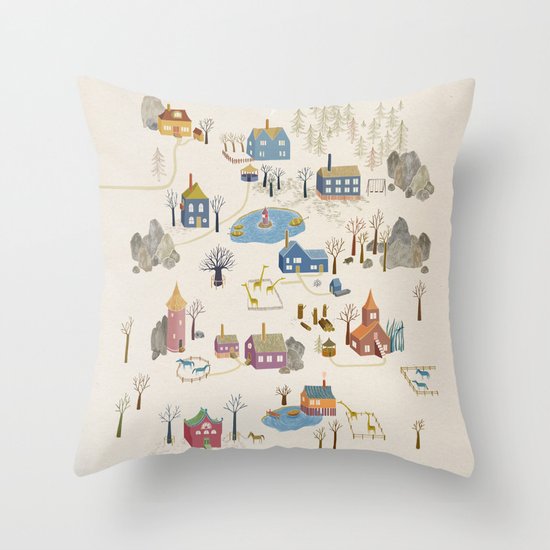 Little Village Throw Pillow