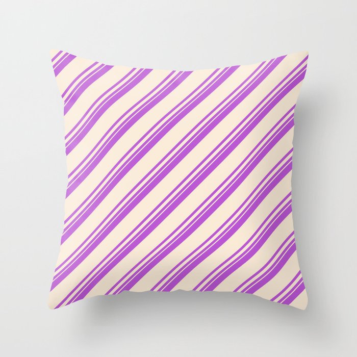Orchid and Beige Colored Lined Pattern Throw Pillow