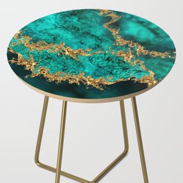 Emerald Jade Gold Splatter Abstract Side Table