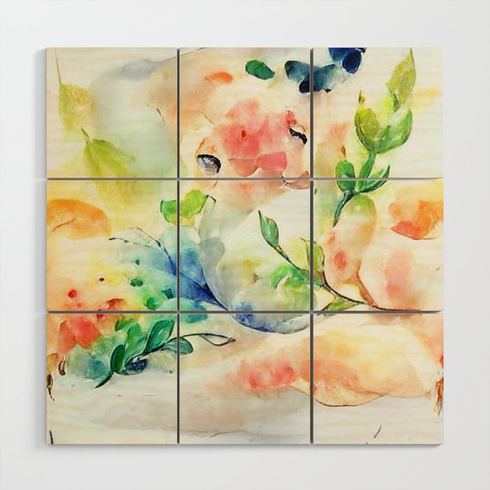 Fun Abstract Watercolor Salad Wood Wall Art