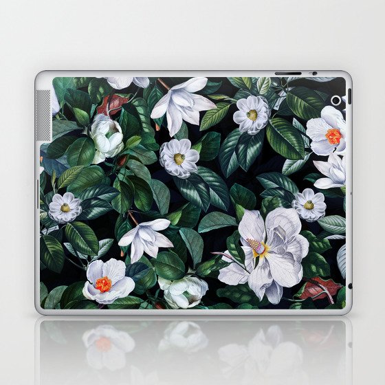 Vintage & Shabby Chic- Midnight Mood White Camellia Flower Botanical Garden Laptop & iPad Skin