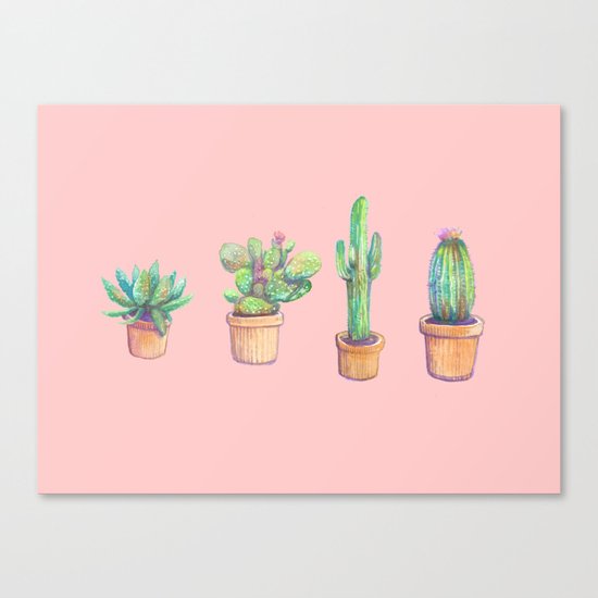 pink four cactus Canvas Print