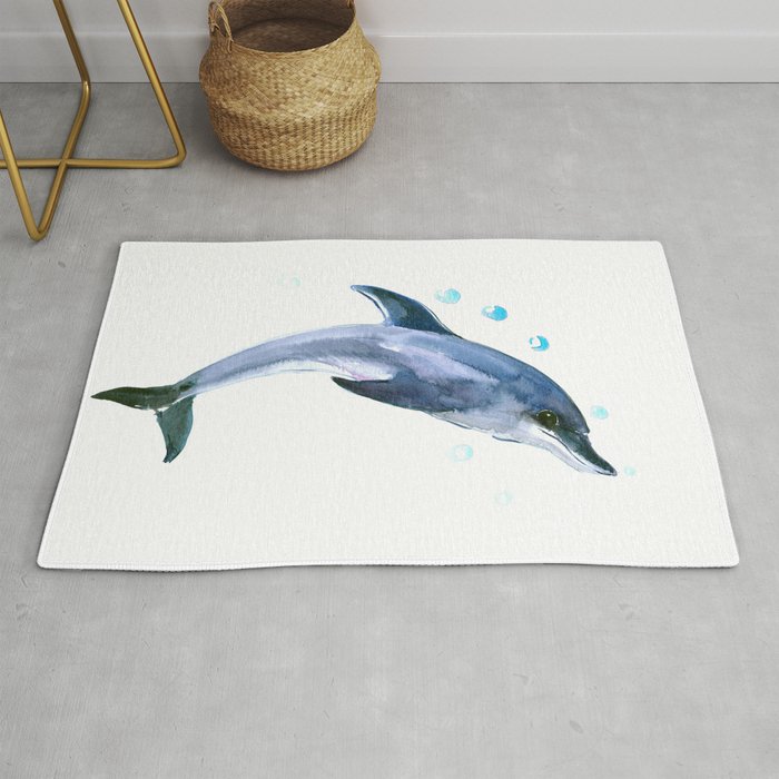 Happy Dolphin children artwork illustration decor dolphin Rug