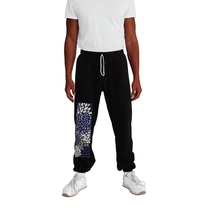 Abstract, Floral Prints, Navy Blue and Grey Sweatpants