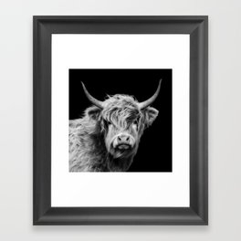 Highland Cow Black And White Framed Art Print