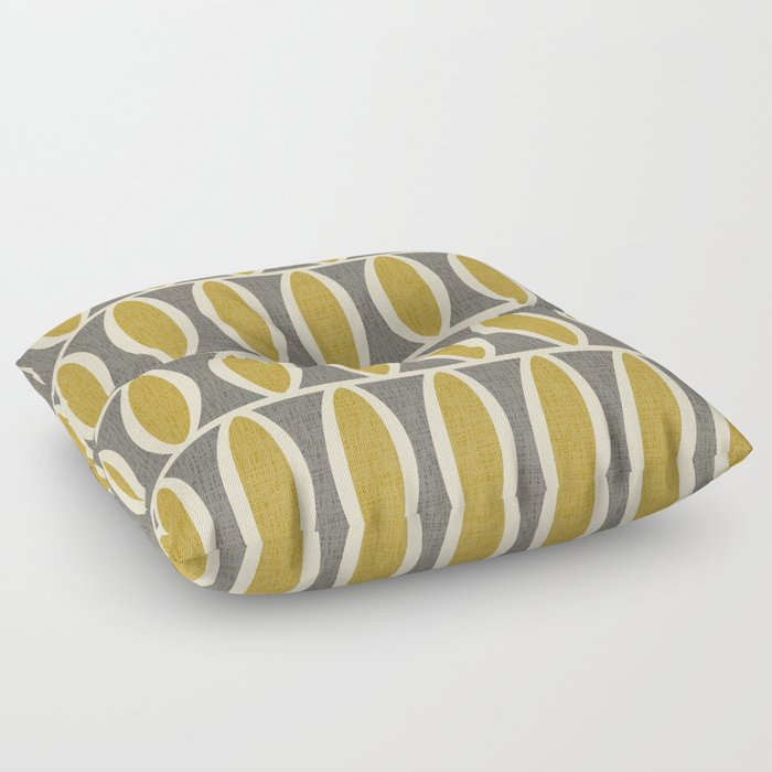Retro Mid Century Modern Geometric Oval Pattern 236 Gray yellow and Beige Floor Pillow