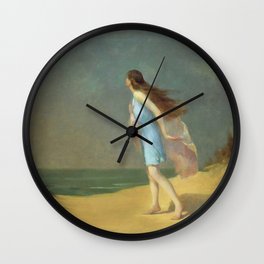 Girl on the Beach; lonely solitary female figure coastal portrait painting by Frank Richards Wall Clock