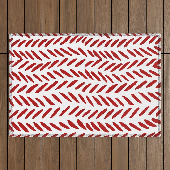 Watercolor knitting pattern - red Outdoor Rug