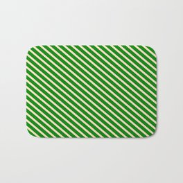 [ Thumbnail: Green and Bisque Colored Lined Pattern Bath Mat ]